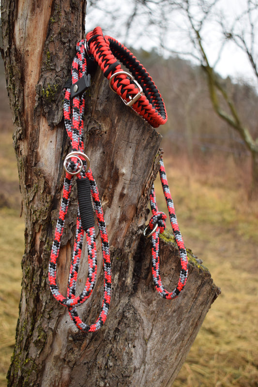 Red camo Dog set: collar and leash